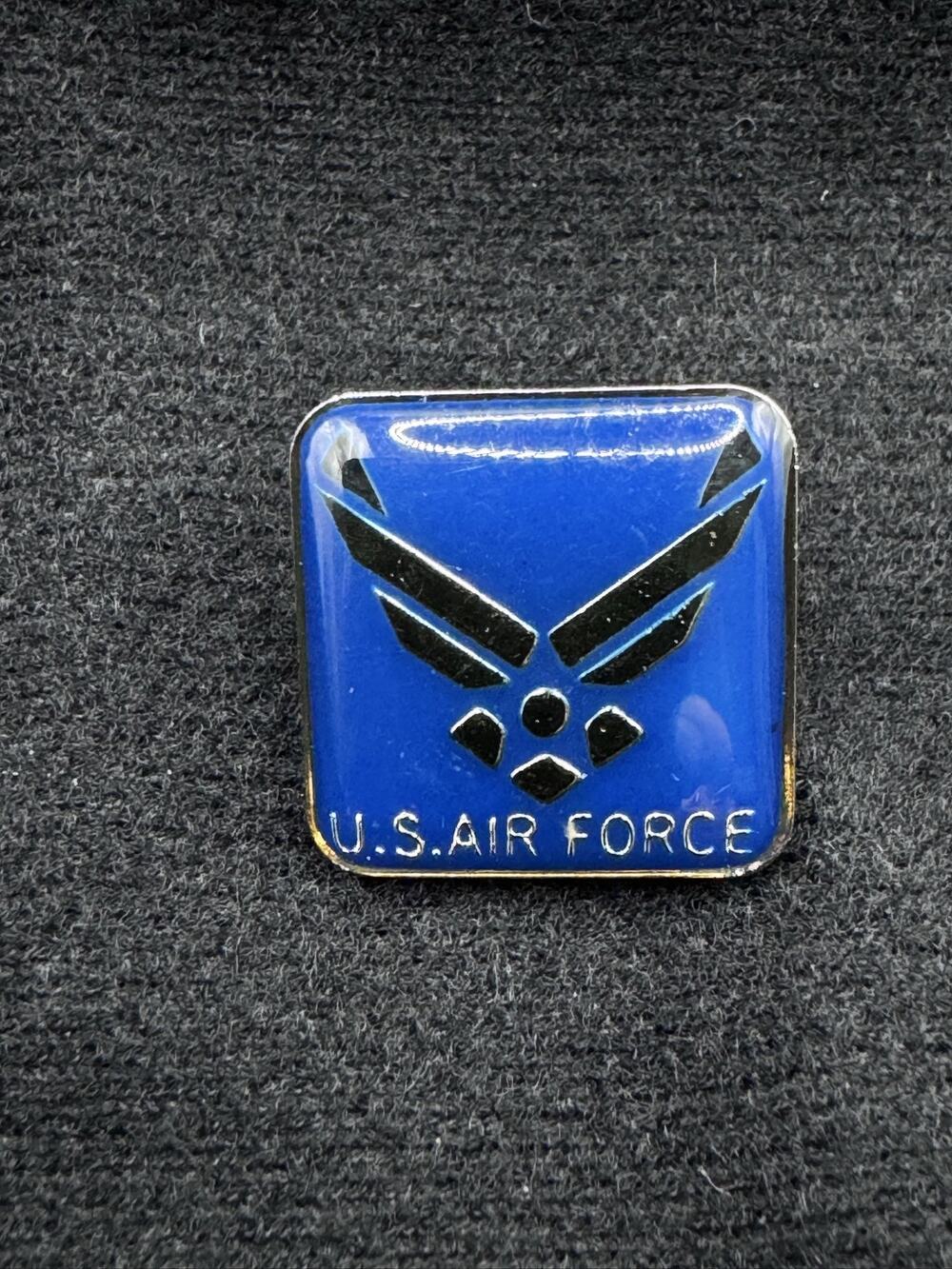 U.S. Air Force Logo Lapel Hat Jacket Pin Blue Square Silver Color Wings USAF